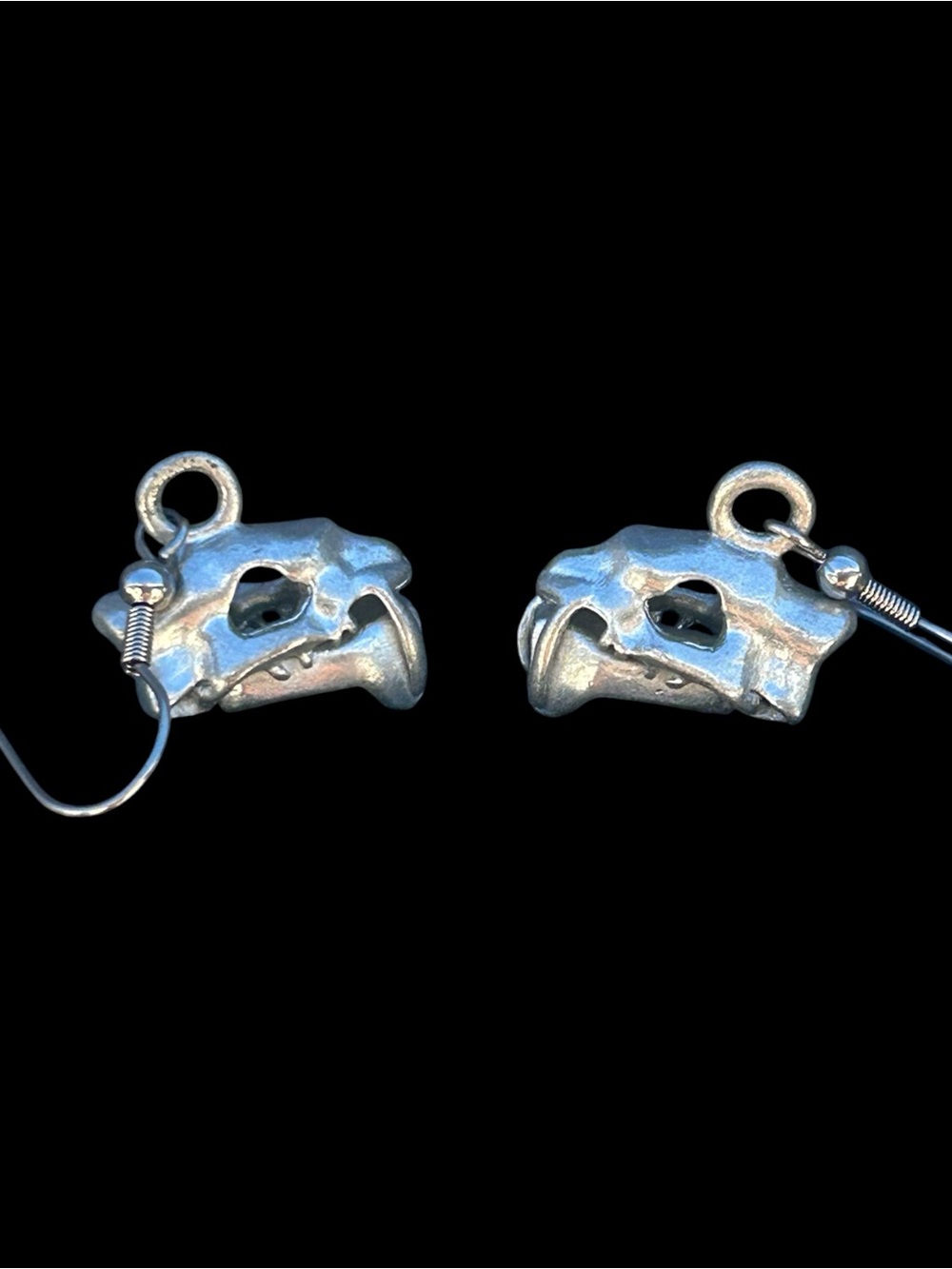 Sabertoothed Tiger Skull Dangle Earrings Silver White Bronze Goth